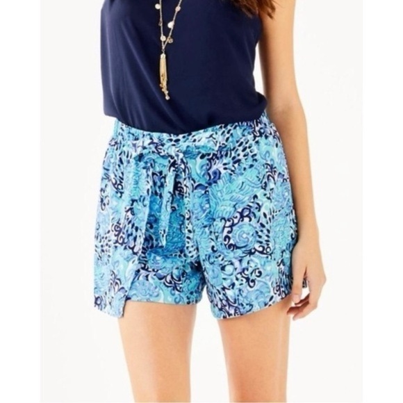 Lily Pulitzer Mylee Tie Front Shorts in Light Aqua Spritz Size 0 EUC - Picture 1 of 8